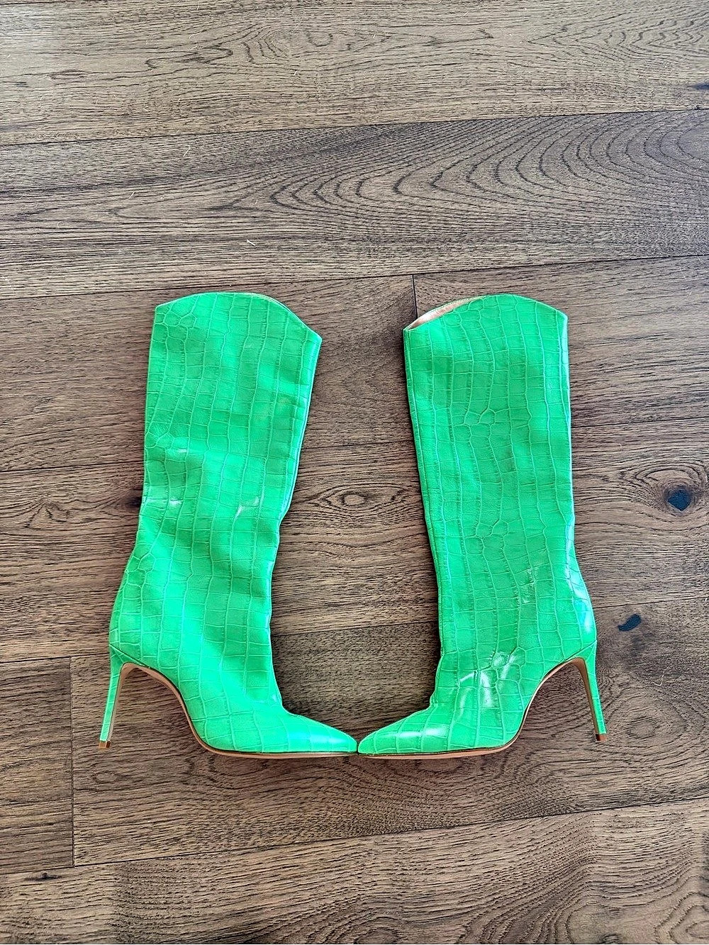 SCHUTZ Maryana Crocodile-Embossed Green Heels US 7.5 - Picture 2 of 3